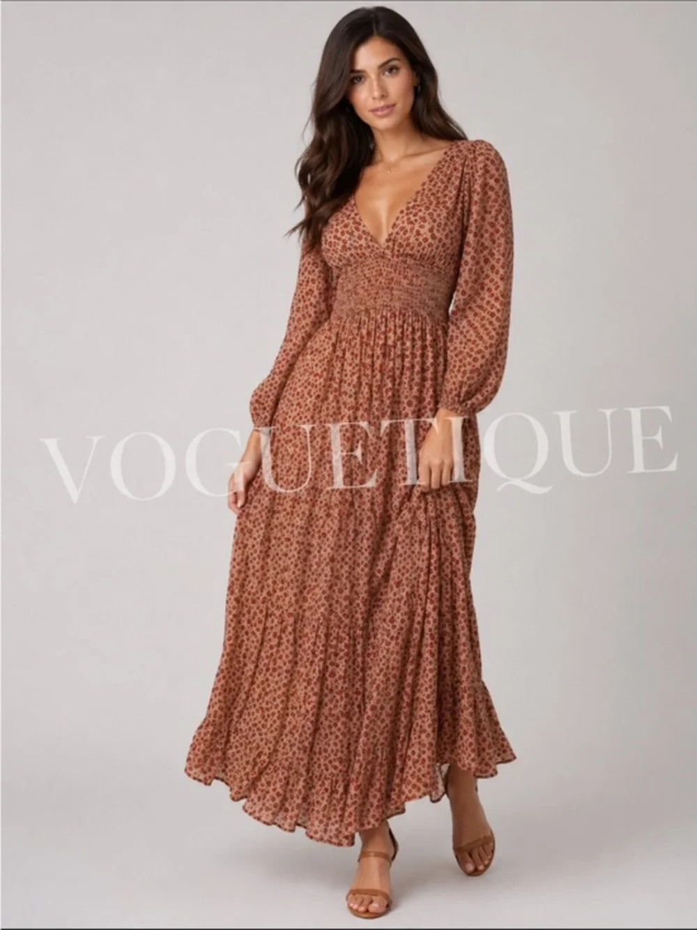 Free people long floral dress vintage inspired